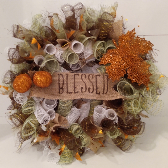 Fall Themed "Blessed" Wreath - Picture 1 of 6